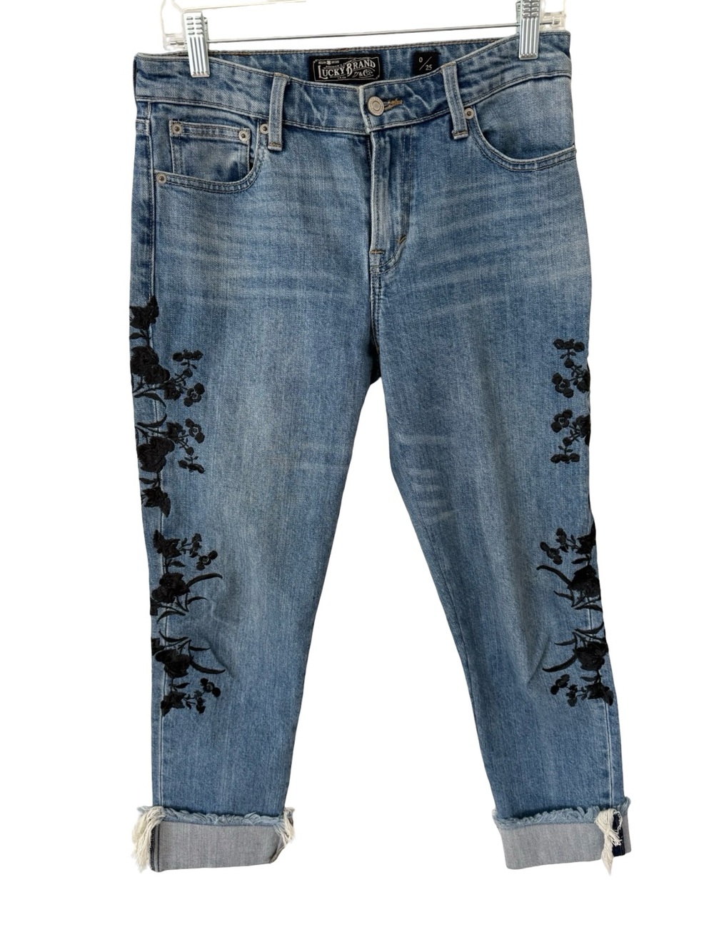 Lucky Brand Men's Straight Jeans - Blue with Black Floral Embroidery